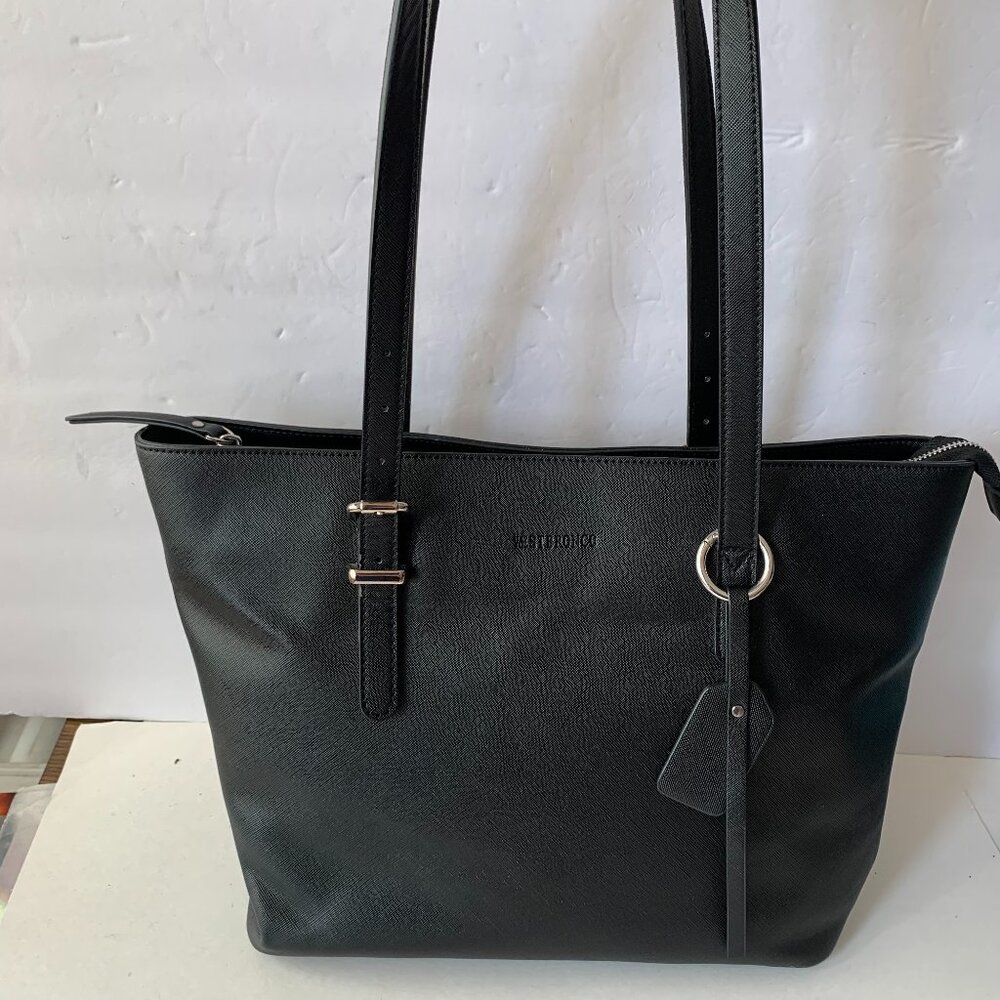 Westbronco Black Vegan Leather Purse Handbag Tote Adj Straps Structured